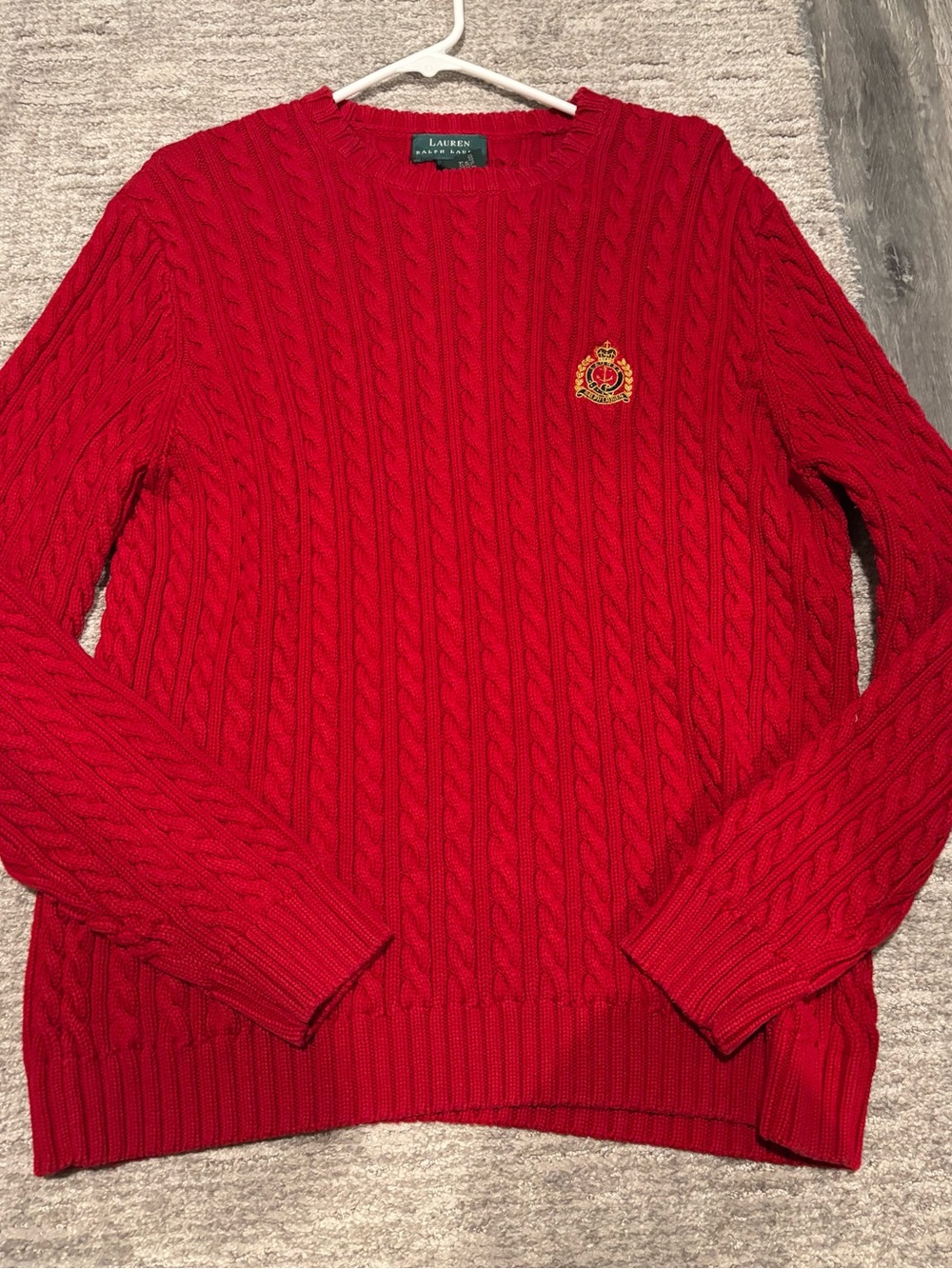 Lauren Ralph Lauren Red Cable-Knit Crewneck Sweater size XL